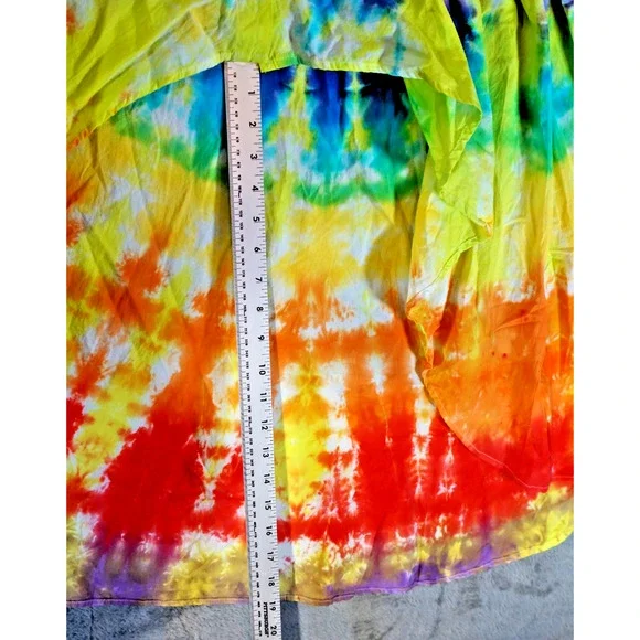 Luxe Artisan Hand Dyed Rainbow Tie-Dye Asymmetric Hem Dress Size Small - Picture 5 of 14